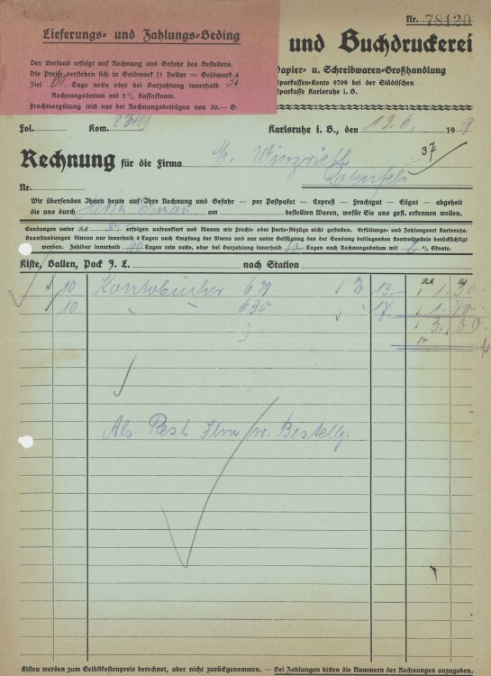 Firma M. Winzrieth (Kaufhaus) - Rechnung - 19.06.1928
