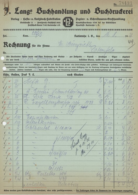 Firma M. Winzrieth (Kaufhaus) - Rechnung - 16.08.1928