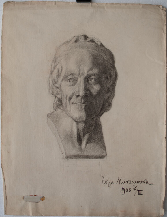 Zofia Mierzejewska - Büste eines Mannes - 1900 - Kohlestift auf geripptem Ingres-Bütten mit Wasserzeichen