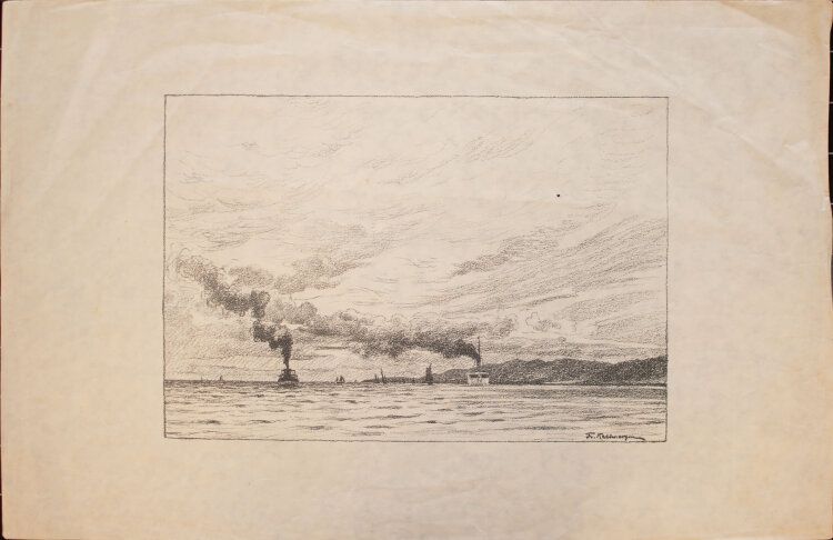Friedrich Kallmorgen - Dampfer und Segelschiffe auf dem Wasser - o.J. - Lithografie auf glattem cremefarbenem Papier