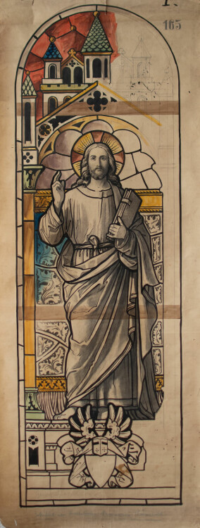 Glasmanufaktur Johann Heinrich Huber-Stutz Zürich - Christus Salvator - o.J. - Kohlezeichnung auf Papier