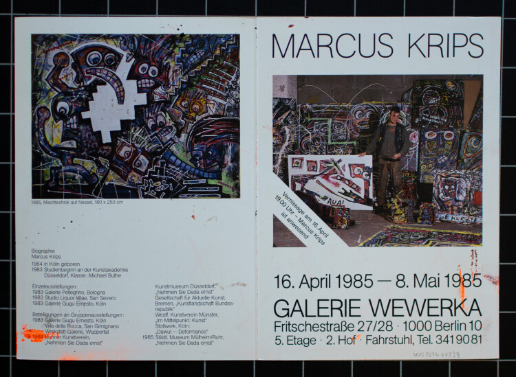 Marcus Krips - Ausstellungsflyer mit Graffiti und Zeichnung - 1985 - Mischtechnik Graffitti