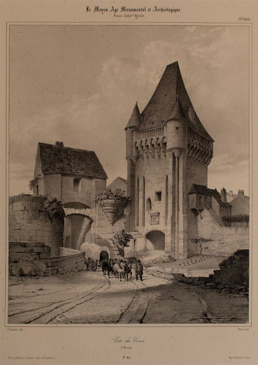 Nicolas M. J. Chapuy - Porte du croux, Nevers - Lithographie - 1840