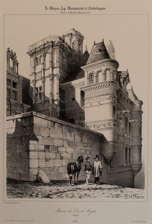 Th. Du Moncel - Maison des Dues dAnjou, Angres - Lithographie - 1840