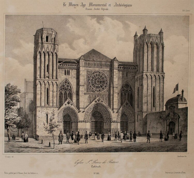 Nicolas Marie Joseph Chapuy - Kirche St. Pierre, Potiers - Lithographie - 1840