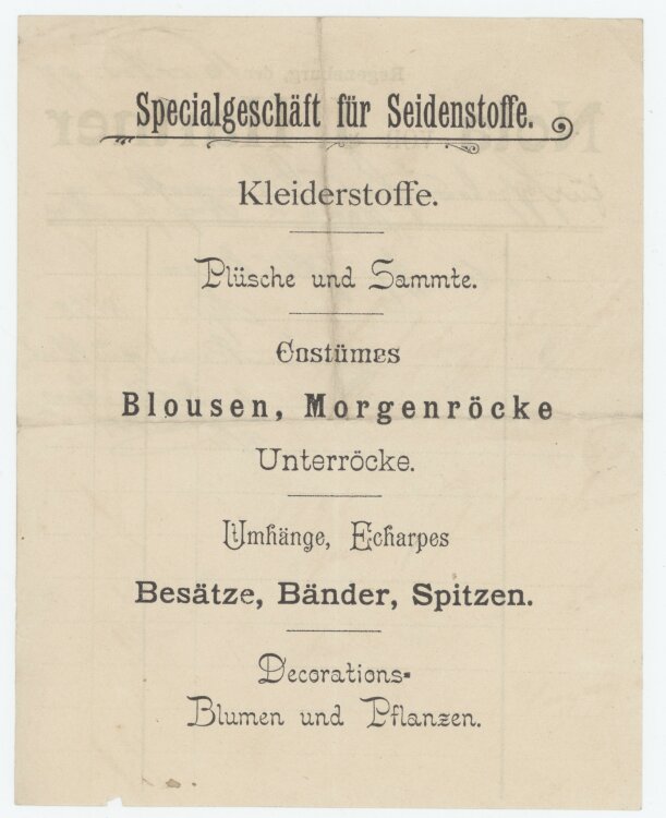 Familie von und zu Aufsessan J. Hartner Damen-Kleiderstoffe- Rechnung - 16.11.1897