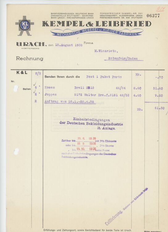 Firma M. Winzrieth (Kaufhaus)an Kempels & Leibfried...