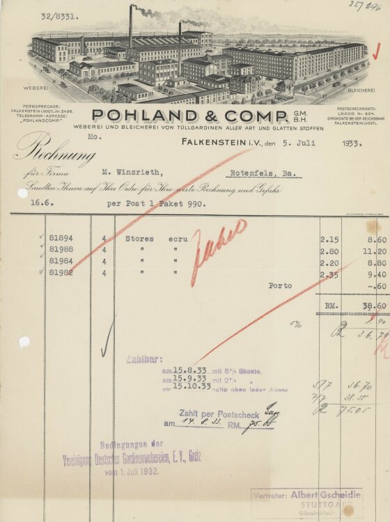 Firma M. Winzrieth (Kaufhaus)an Pohland & Comp. GmbH- Rechnung - 05.07.1933