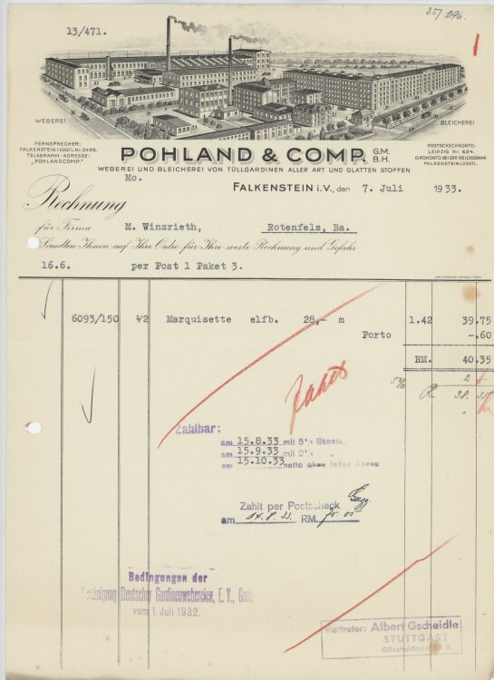 Firma M. Winzrieth (Kaufhaus)an Pohland & Comp. GmbH- Rechnung - 07.07.1933