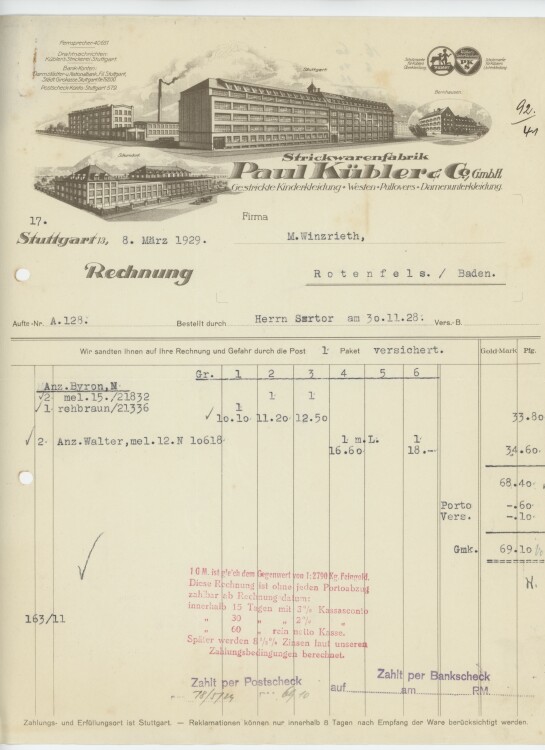 Firma M. Winzrieth (Kaufhaus)an Paul Kübler & Co...