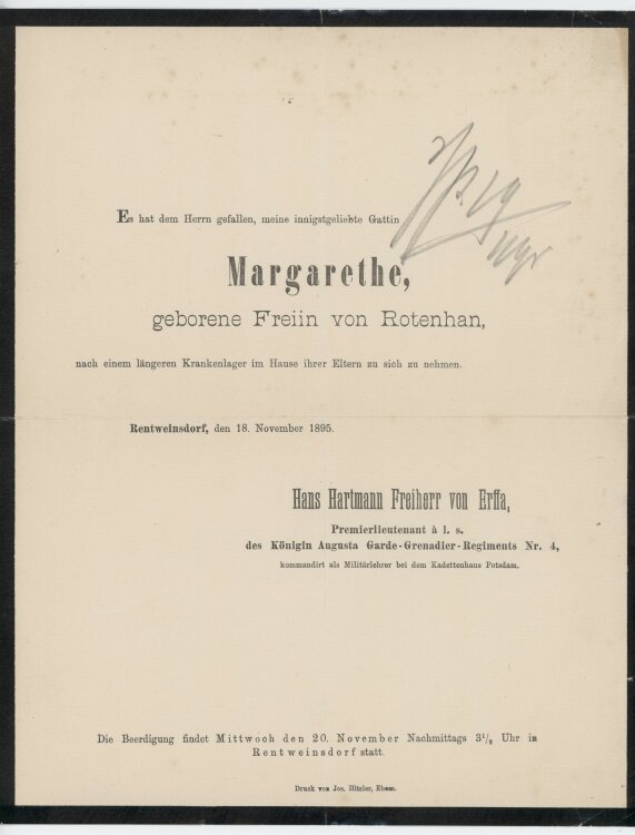 Hans Hartmann Freiherr von Erffa, Premierlieutenant. -...