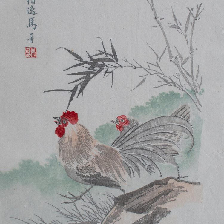 unbekannt chinesisch - Hahn und Henne - o.J. - Farbholzschnitt auf Japanpapier