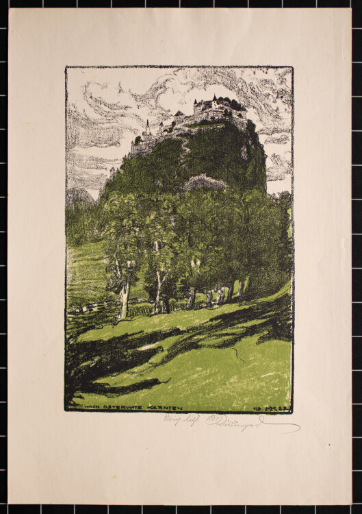 Max Kislinger - Hoch Osterwitz Kärnten - 1922 - Lithografie in Grün und Schwarz