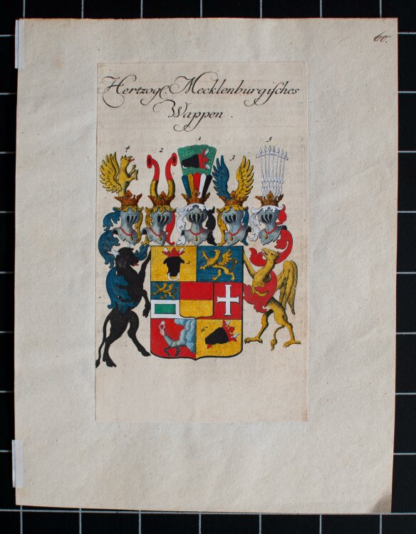 unbekannt - Herzoglich Mecklenburgisches Wappen - o.J. - colorierter Kupferstich auf Büttenpapier