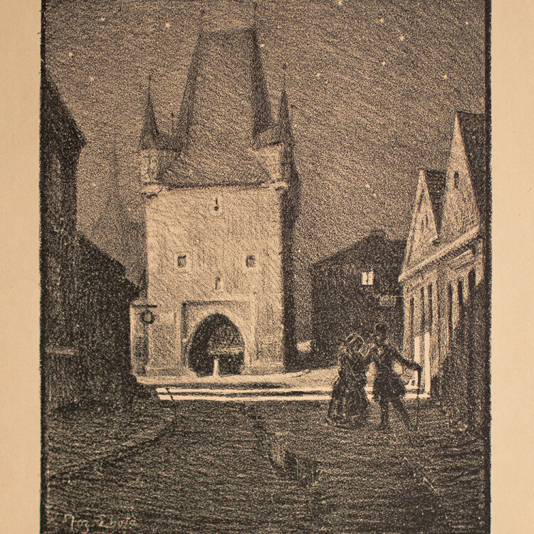 Josef Lhota - Prager Pulverturm - 1924 - Lithografie