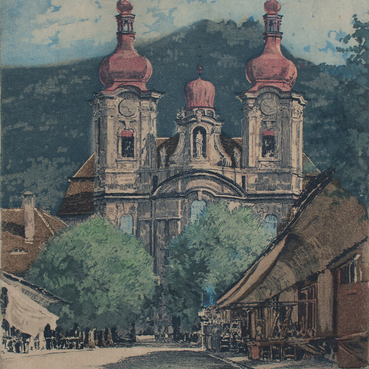 Rudolf Veit - Haindorf, Wallfahrtskirche Maria Heimsuchung - 1932 - Farbradierung