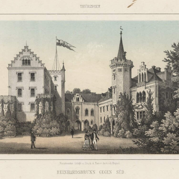 Alfred Meysel - Schloss Reinhardsbrunn gegen Süd. - undatiert - Farblithografie auf festem Papier