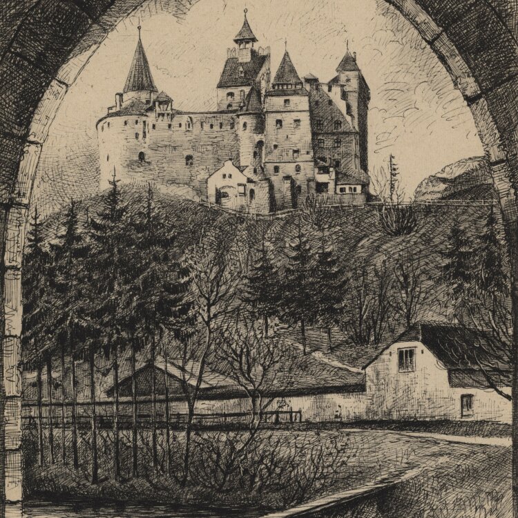 Benesch - Blick auf ein Schloss - undatiert - Tusche auf Papier
