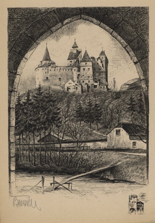 Benesch - Blick auf ein Schloss - undatiert - Tusche auf Papier