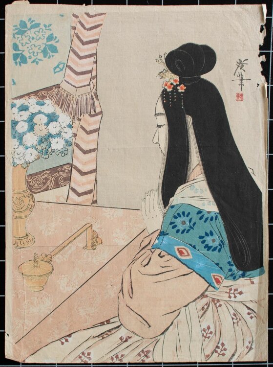 Tsukioka Kogyo - Frau bei einer Zeremonie - o.J. - Farbholzschnitt auf Japanpapier