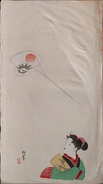 unbekannt - Mädchen mit Drachen - o.J. - Malerei auf textil