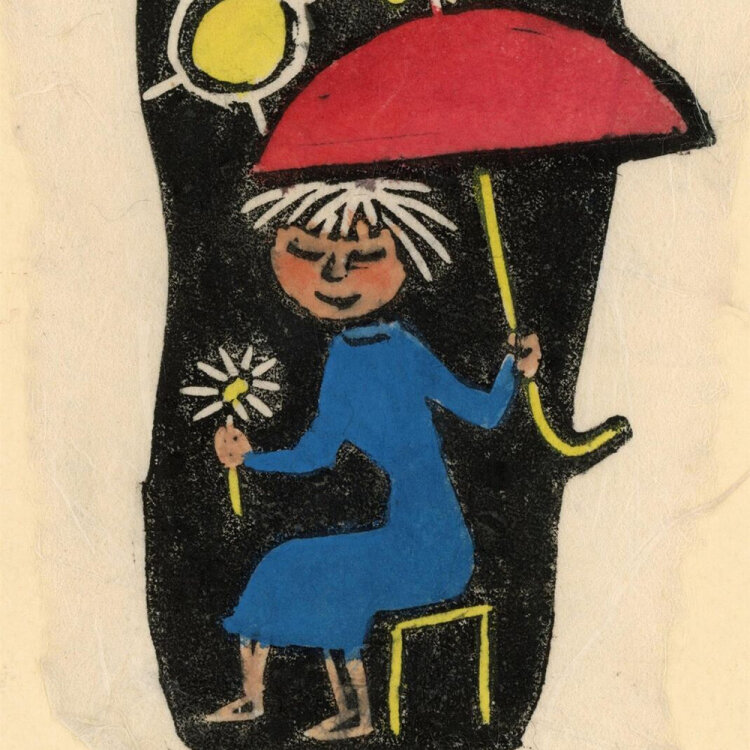 Hildegard Mössel - Neujahrsgrafik - 1957 - kolorierter Holzschnitt