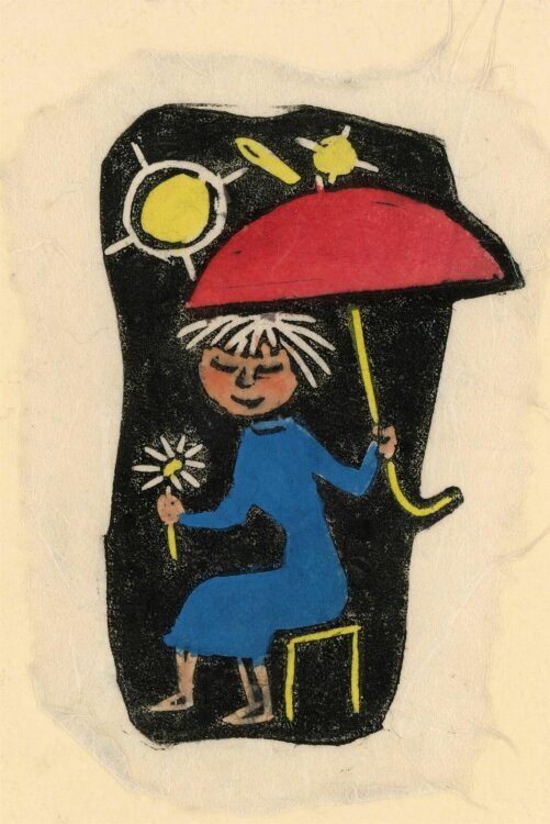 Hildegard Mössel - Neujahrsgrafik - 1957 - kolorierter Holzschnitt