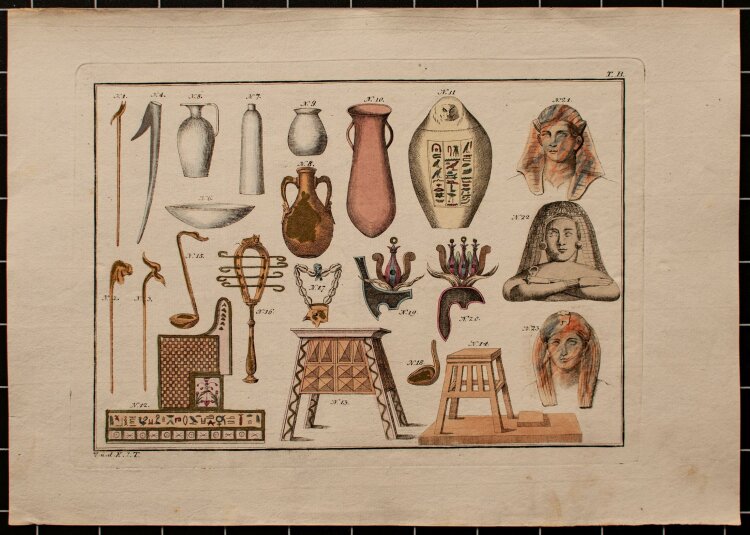 Johann Paul Weindl - ägyptische Gegenstände - kolorierte Kupferstich - o.J.