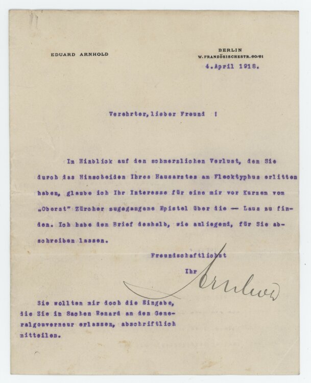 Autograph Eduard Arnhold Mäzen signiert mit...