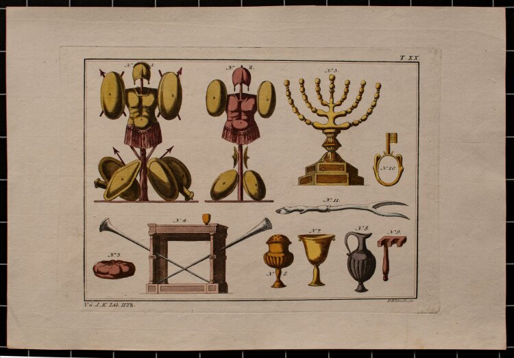 Johann Paul Weindl - antike Gegenstände - kolorierter Kupferstich - o.J.
