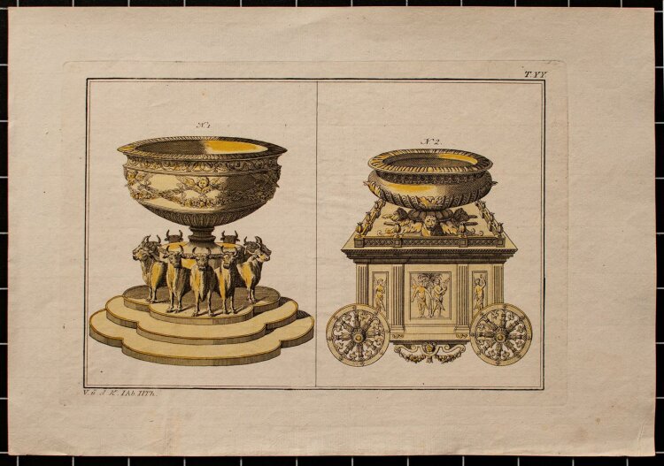 Johann Paul Weindl - antike Gegenstände - kolorierter Kupferstich - o.J.