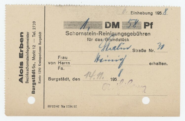 Familie Heinichan Alois Erben- Rechnung - 14.11.1958