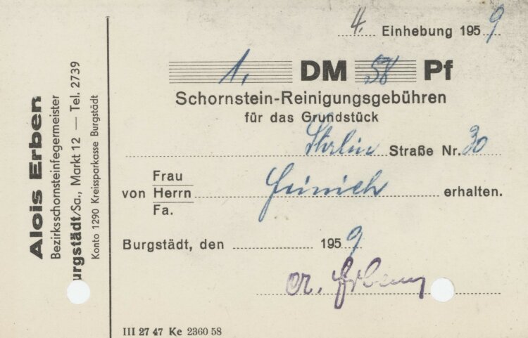 Familie Heinichan Alois Erben- Rechnung - 1959