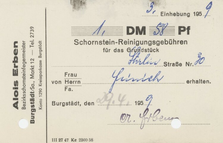 Familie Heinichan Alois Erben- Rechnung - 29.04.1959