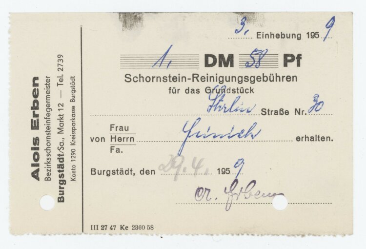 Familie Heinichan Alois Erben- Rechnung - 29.04.1959