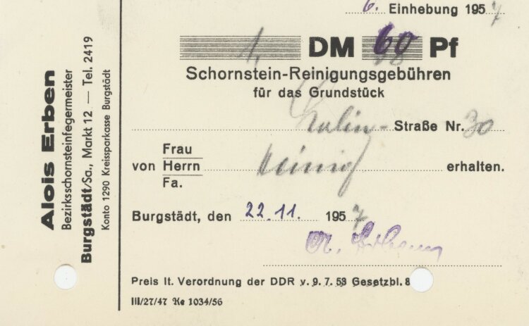 Familie Heinichan Alois Erben- Rechnung - 22.11.1957
