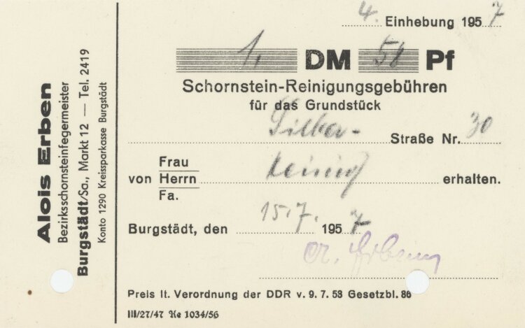 Familie Heinichan Alois Erben- Rechnung - 15.07.1957