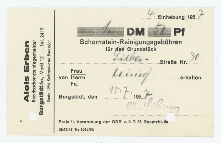 Familie Heinichan Alois Erben- Rechnung - 15.07.1957