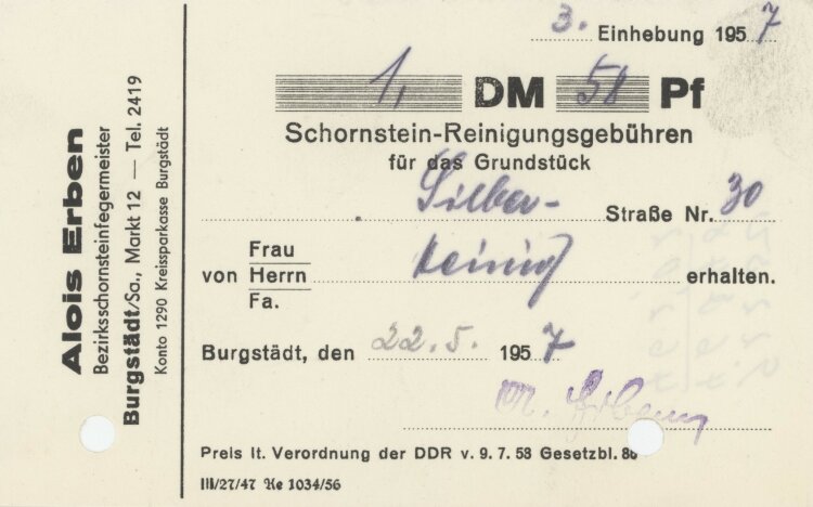 Familie Heinichan Alois Erben- Rechnung - 22.05.1957
