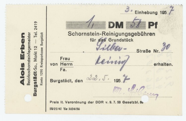 Familie Heinichan Alois Erben- Rechnung - 22.05.1957