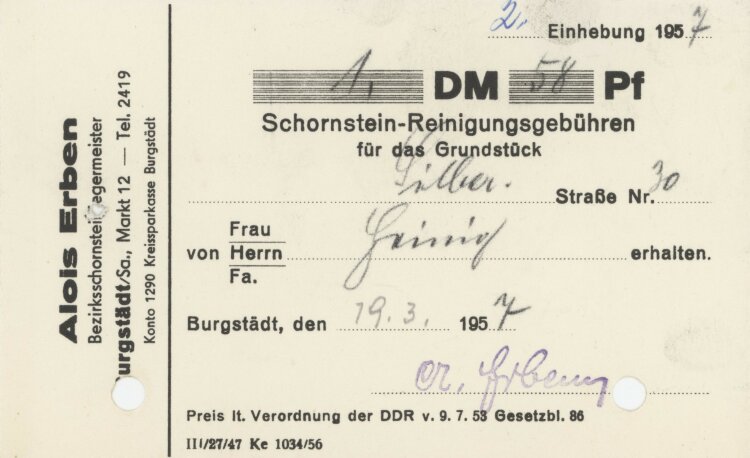 Familie Heinichan Alois Erben- Rechnung - 19.03.1957