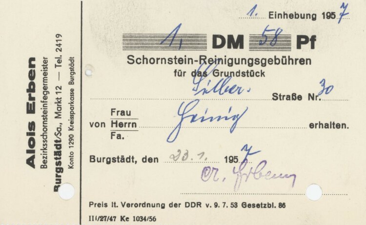 Familie Heinichan Alois Erben- Rechnung - 20.01.1957