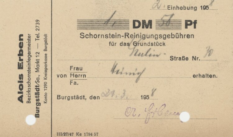 Familie Heinichan Alois Erben- Rechnung - 21.03.1958
