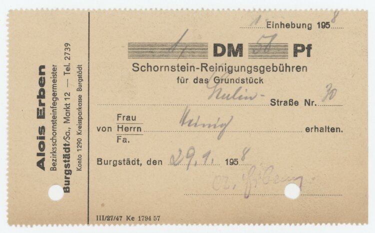 Familie Heinichan Alois Erben- Rechnung - 29.01.1958
