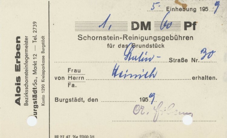 Familie Heinichan Alois Erben- Rechnung - 1959