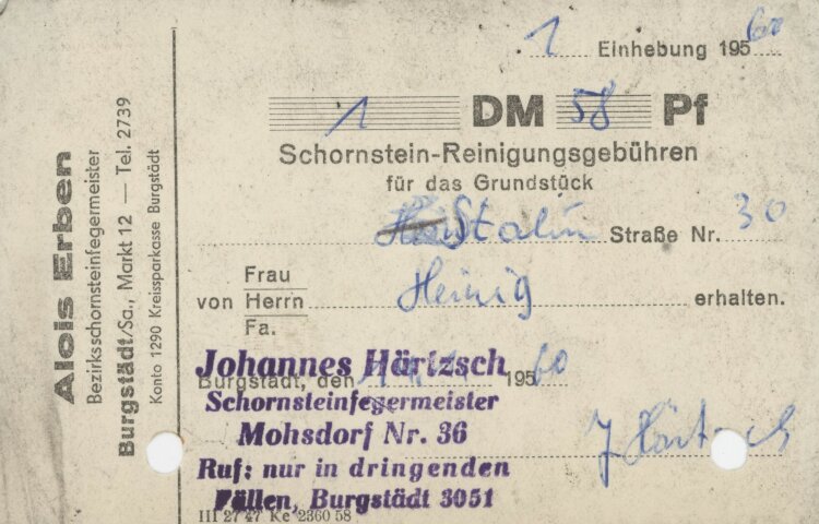 Familie Heinichan Alois Erben- Rechnung - 1960