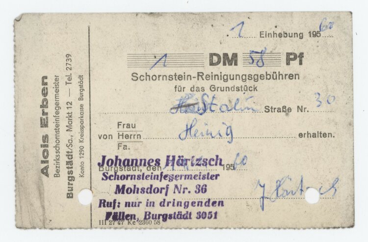 Familie Heinichan Alois Erben- Rechnung - 1960