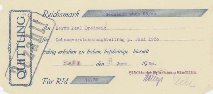 Städtische Sparkasse - Quittung - 11.06.1930
