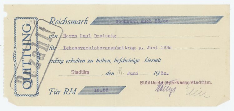 Städtische Sparkasse - Quittung - 11.06.1930