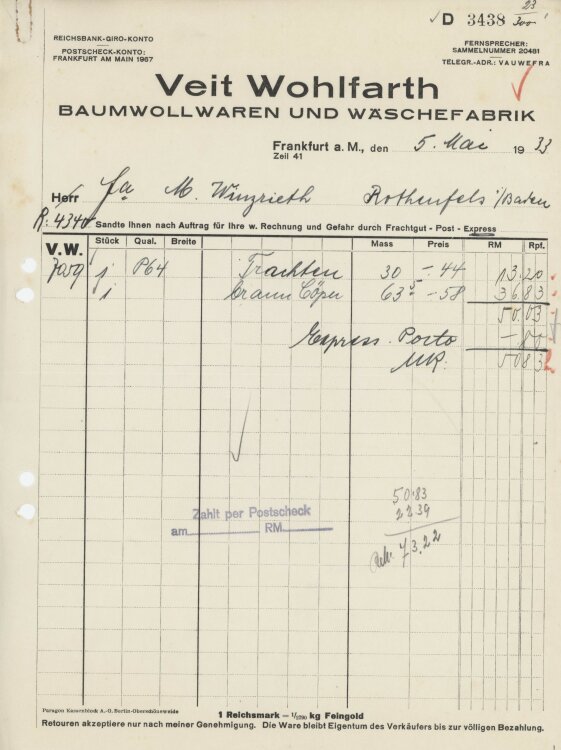 Firma M. Winzrieth (Kaufhaus)an Veit Wohlfahrt,...